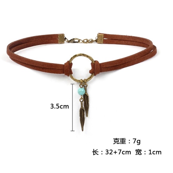 Boho suede feather statement choker🌈 - Picture 5 of 6